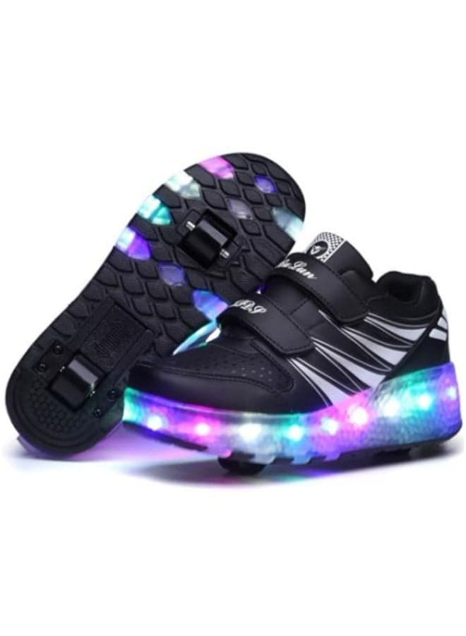 Roller Skates Kids Roller Shoes Boys Girls Sneakers with Wheels Flashing Sport Sneaker Rechargeable Roller Skates Black