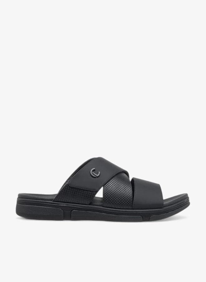 Men's Textured Cross Strap Slip-On Sandals
