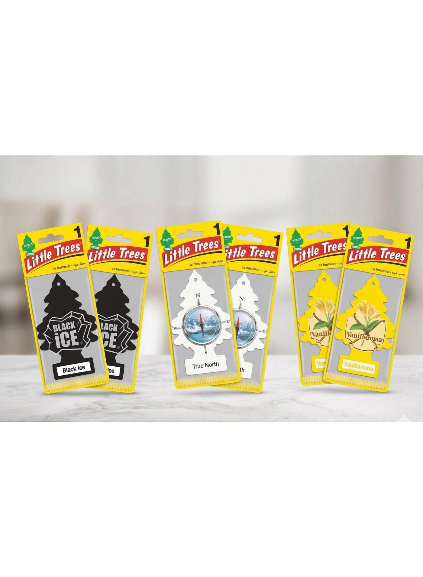 Little Trees 6 Pack Car Air Freshener Bundle – Black Ice, True North & Vanillaroma – Long Lasting Hanging Tree Fragrance for Car, Home & Office