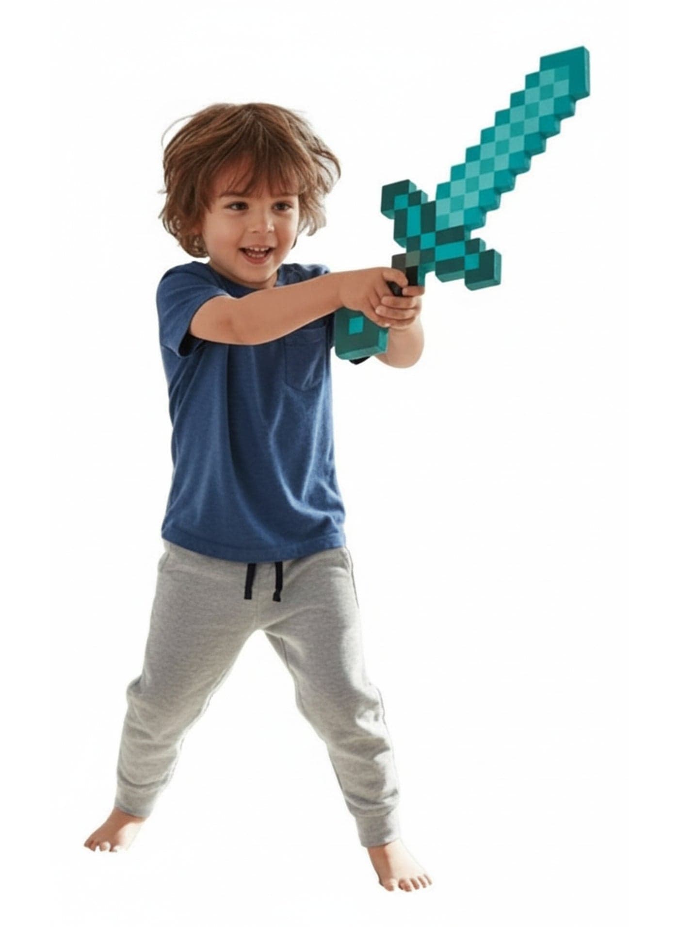 REZZOSS Diamond Blue Foam Sword Toy for Kids – Soft Safe Foam Weapons for Kids | Minecraft-Style Pixel Battle Toys for Boys | Lightweight Pretend Play Sword Axe Shovel for Children | Perfect Birthday Gift for Game Fans