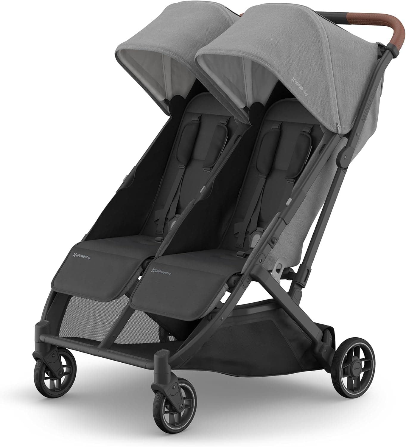 UPPAbaby Minu Duo Side-by-Side Double Stroller - Lightweight + Compact Design for Travel - Easy Fold - From Birth to Toddler - Greyson