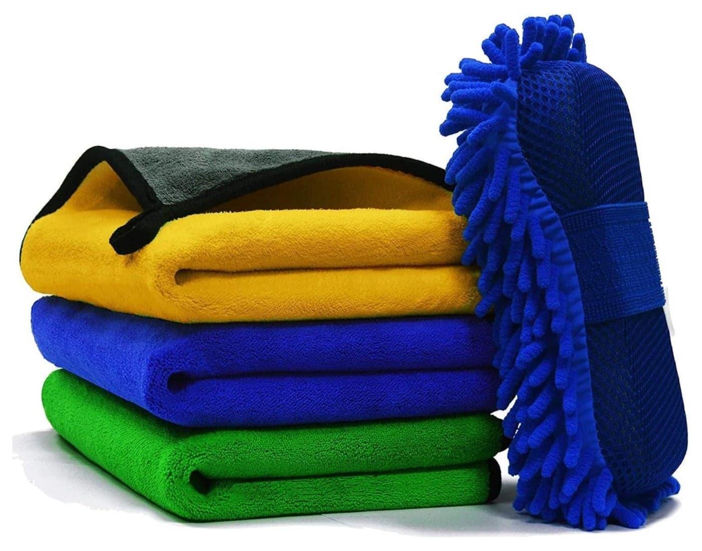 Car Towel Microfiber Cleaning Cloth - 3 Towel with Washing Sponge- Multipurpose Towel for Washing Drying Dusting