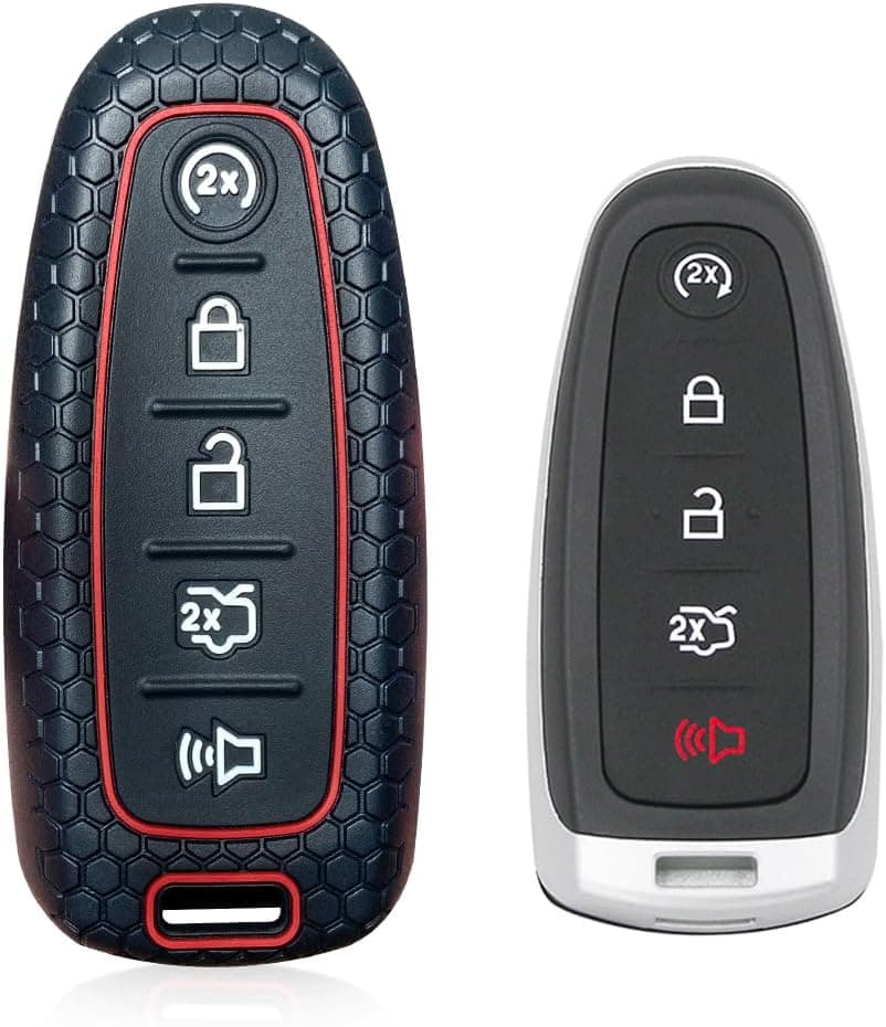 7Cylinder TPU Key Fob Cover Compatible with Ford Models - 2 Pcs, Black