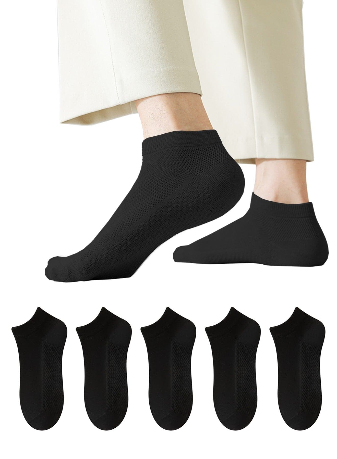 Men's Breathable Mesh Cotton Ankle Socks - 5 Pairs, Lightweight and Comfortable for Spring, Summer, and Fall