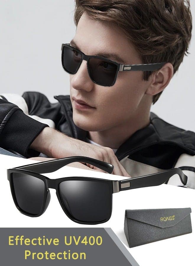 Men's Polarized Square Sunglasses, UV400 Protection Sun Glasses with PC Frame, Fashion Anti-Glare Sunglasses for Men Driving, Fishing, Traveling, 61mm