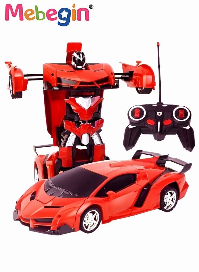2 in 1 Remote Control Car with Lights and 360° Rotation, RC Cars with Cool Appearance and One-click Deformation, 1:18 Scale Transforming Car Toys, Made of Sturdy Safe ABS Materials, Ideal Gift for Kids Aged 6+