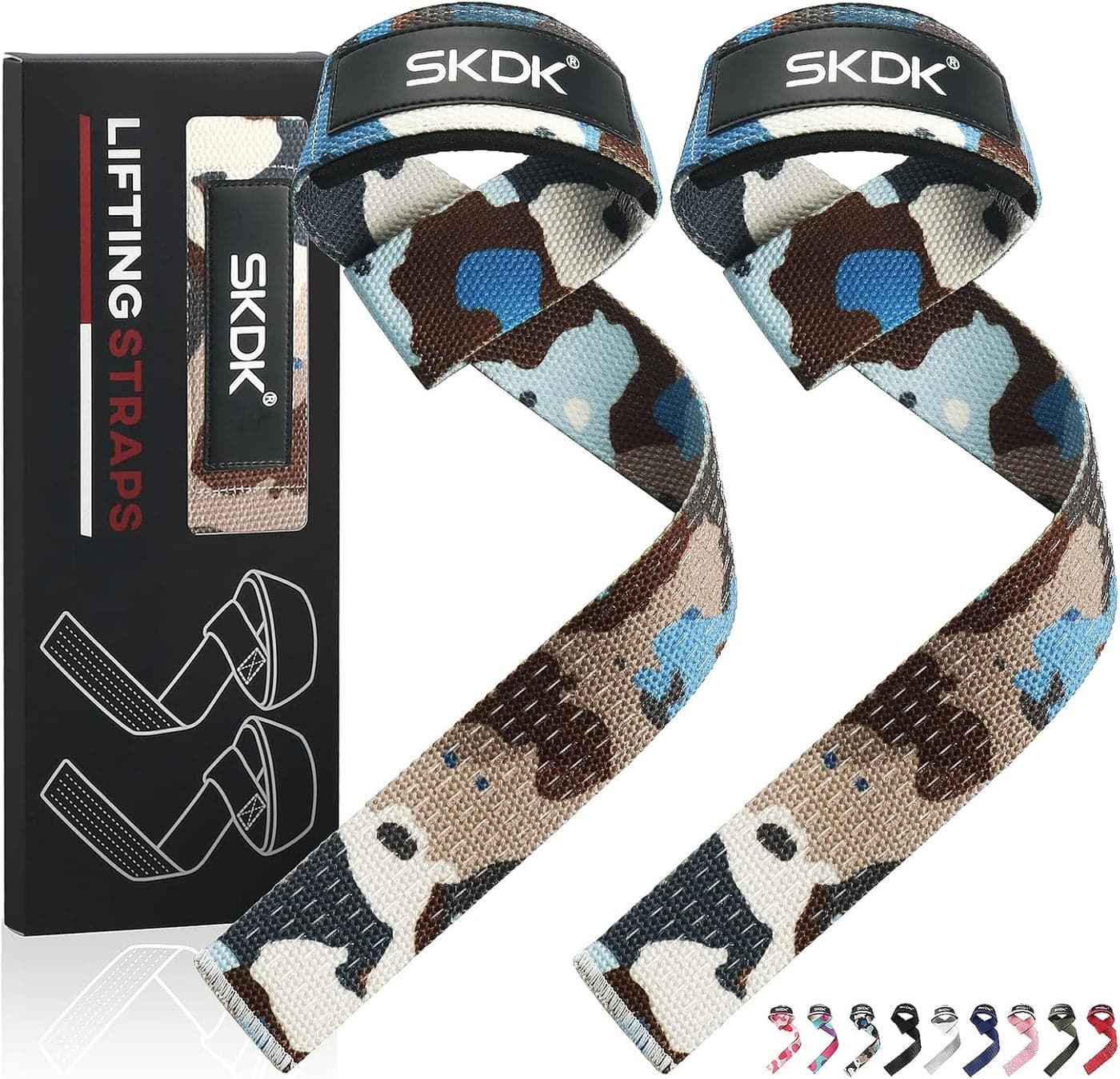 Lifting Straps Deadlift Gym Wrist Straps Weightlifting with Neoprene Cushioned Wrist Padded and Anti-Skid Silicone - for Weightlifting, Bodybuilding - Camo Blue