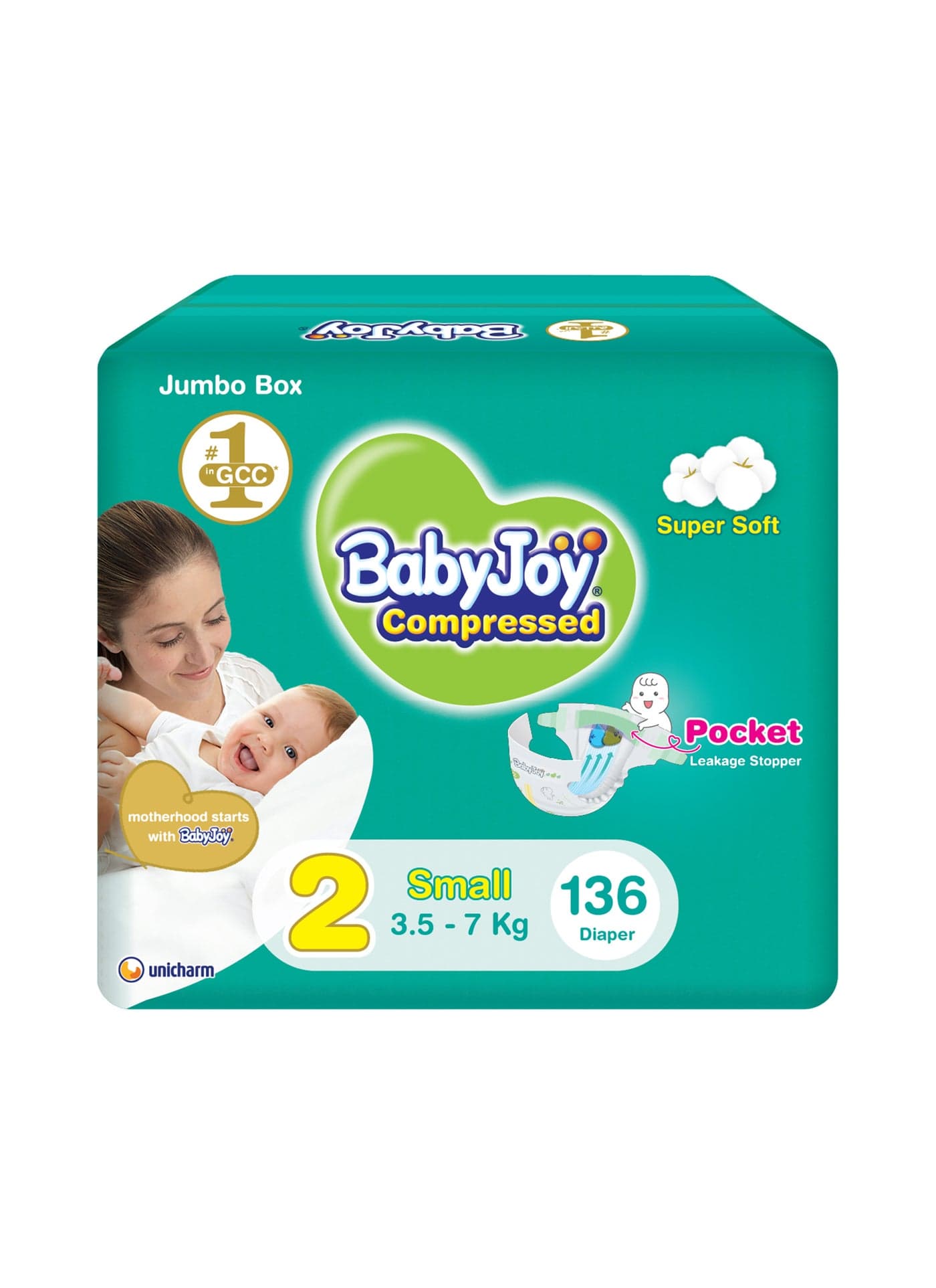 2X Compressed Diamond Pad Diaper, Size 2, Small, 3.5-7 Kg, Jumbo Box, 136 Diapers