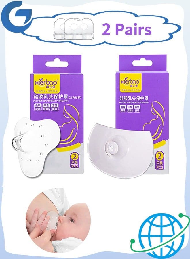 2 Pairs Contact Nipple Shields with Clear Storage Case, Ultra-Thin and Super-Soft Food-Grade Silicone Nipple Extender, for Nursing Mothers Breastfeeding (Semi Circle and Triangle Shapes)