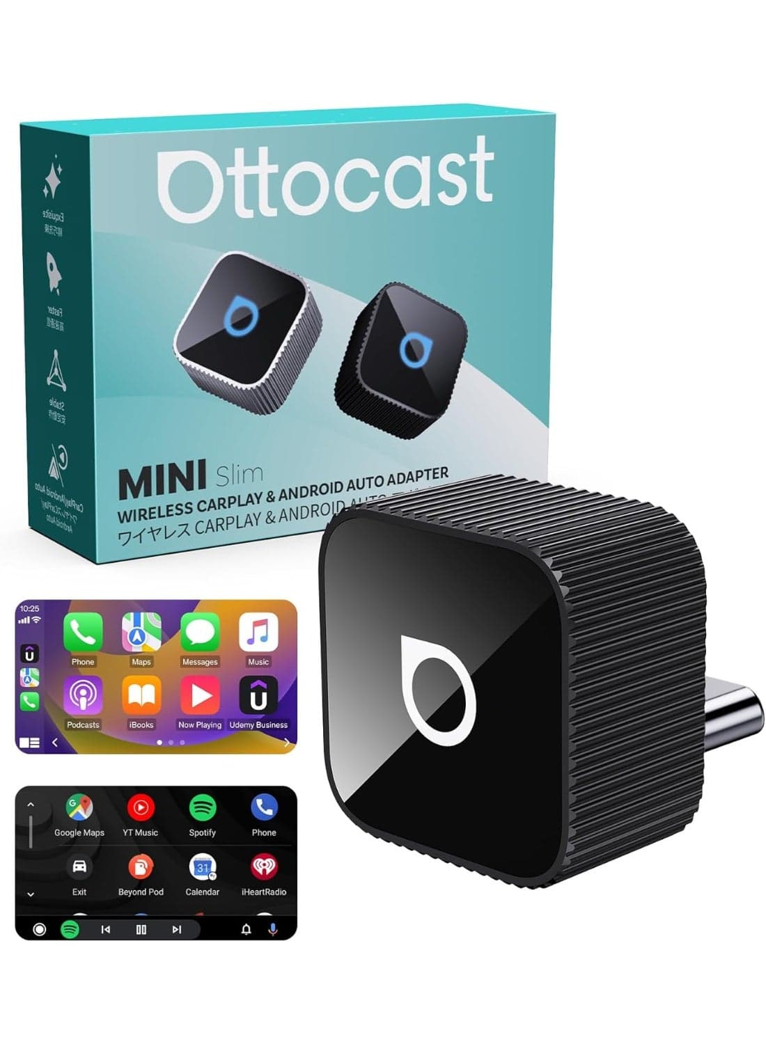 OTTOCAST Mini 3.0 Wireless CarPlay Adapter & Android Auto Wireless Adapter 2025 – Plug & Play USB Dongle for iPhone & Android, 5.8GHz WiFi + Bluetooth 5.0, Auto-Reconnect, Hi-Fi Audio, Voice Control & Steering Wheel Button Support, Compact Mini Cube Design, Compatible with 1000+ Cars 2016+ with OEM Wired CarPlay/Android Auto, iOS 10+ & Android 11+, Family & Rideshare Ready, Future-Proof Updates, Wireless Car Play Dongle for Navigation, Music, Calls & Messages