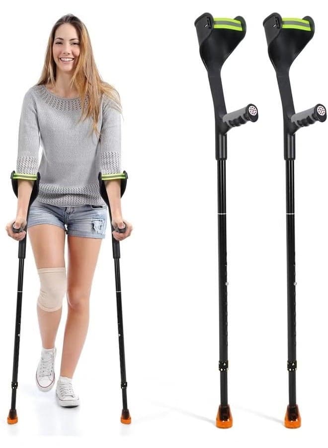 Pair Forearm Crutches Ergonomic Folding Forearm Crutches for Adults with Anti-Dorp Cuff 10-Level Adjustable Height Suitable for Adults with Leg Injury (Pair - Black Handle)