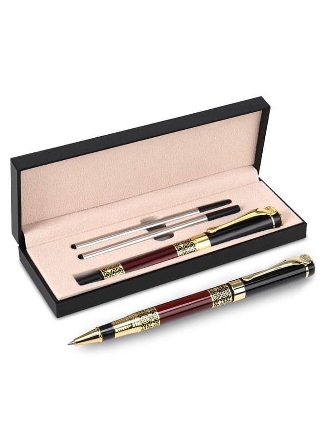 Expert Ballpoint Pen Red Wood Grain with Chrome Trim Luxury, Line 0.5mm Tip Come 2 Pieces Ink Refill, Nice BallPens Classy Gift Box for Student, Executive, Office (Black Ink)