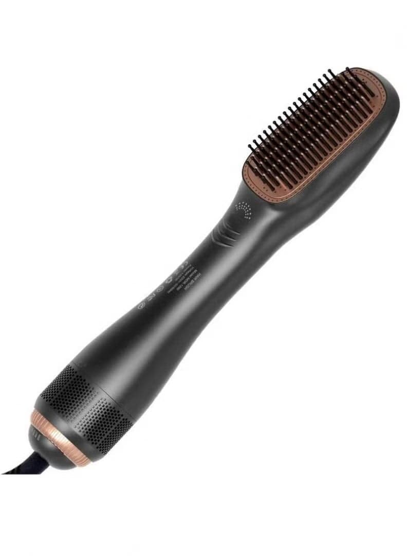 980 Watt Hair Dryer Brush Ceramic Dryer And Styler 2 In 1 Professional Black/Beige