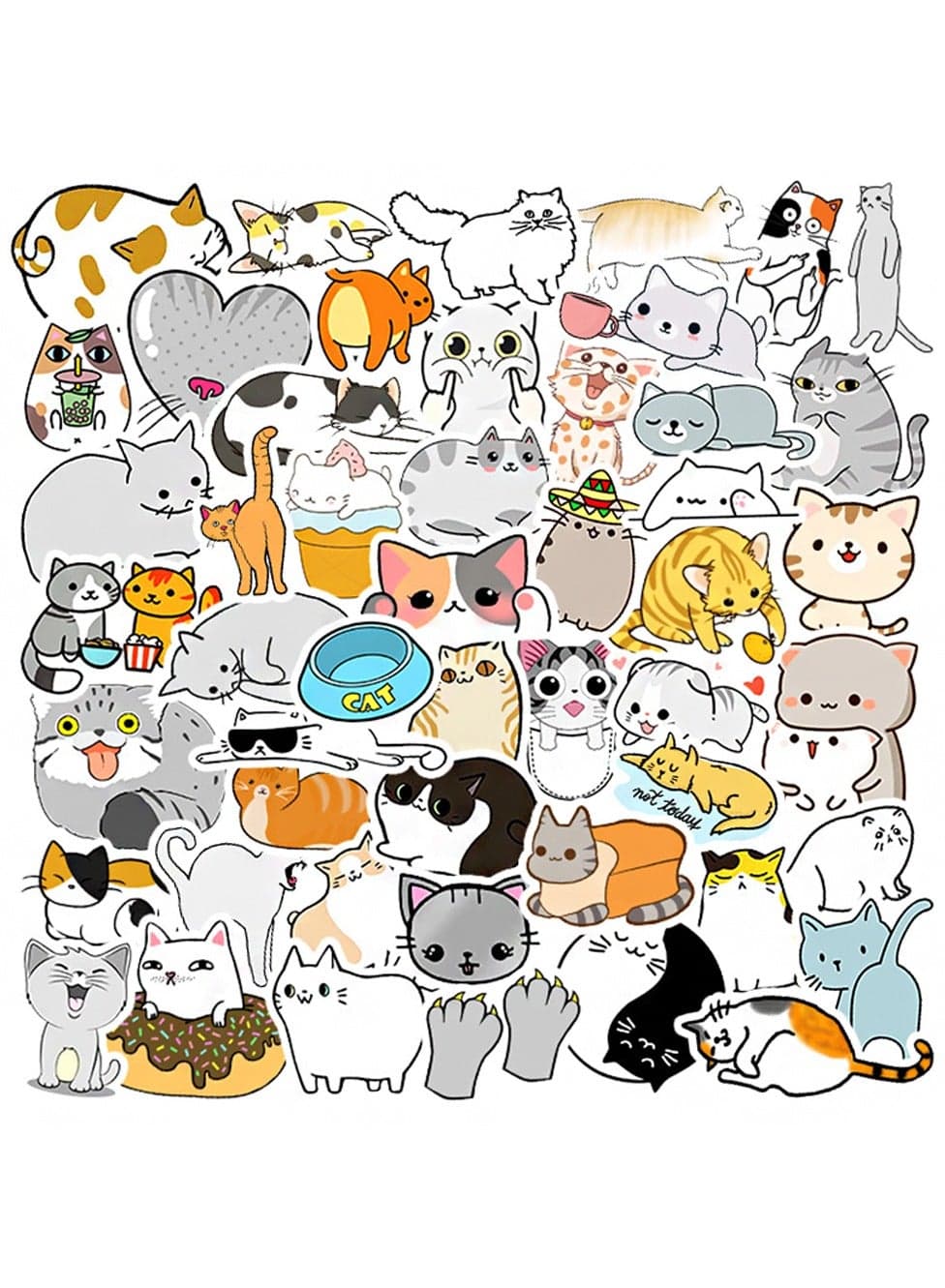 50-Piece Cat Stickers Waterproof Vinyl Stickers for Laptop