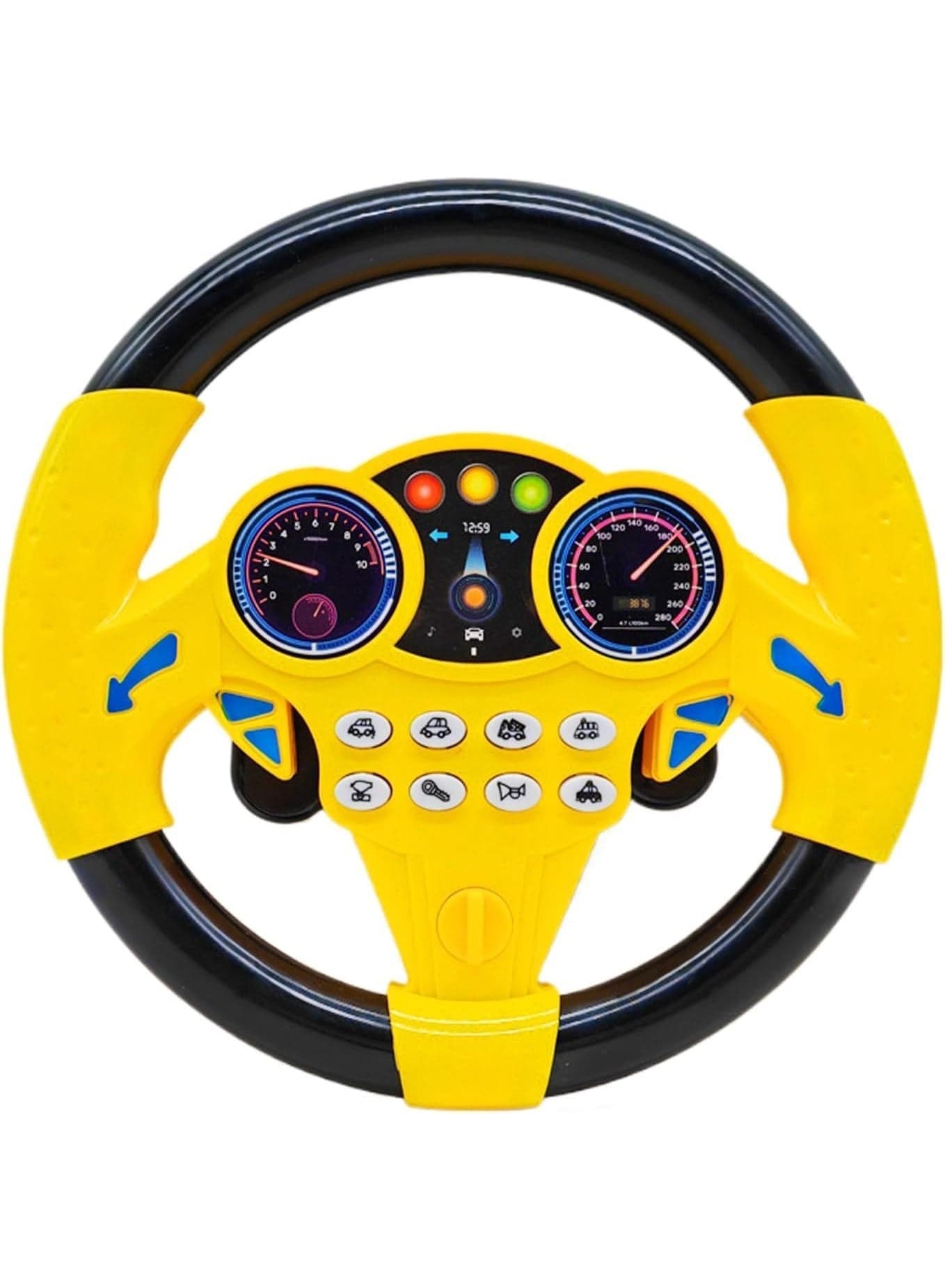 Kids Steering Wheel Toy with Lights & Sound | 360° Rotation Car Simulator for Toddlers | Suction Cup Mount | Educational Driving Toy for Boys Girls 3+ Years | Yellow