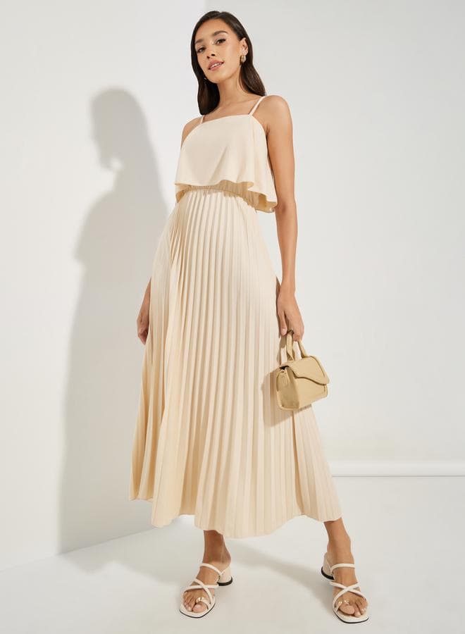 Styli Strappy Pleated Overlay Maxi Dress