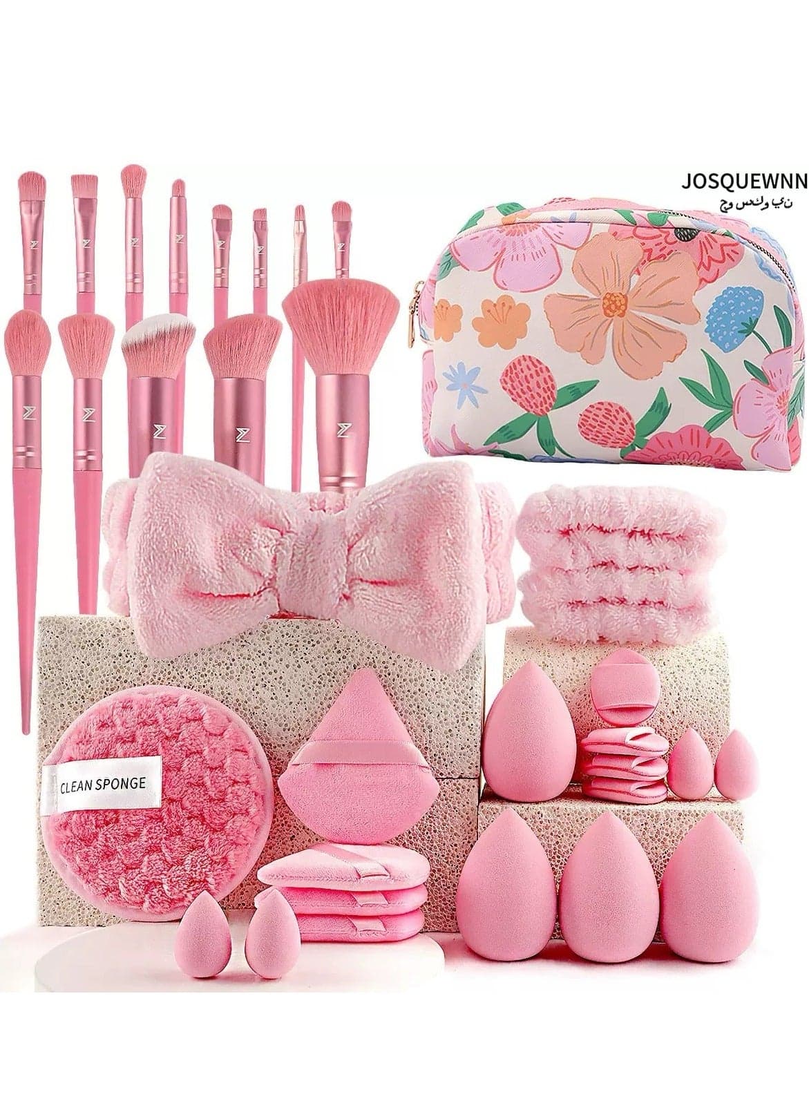 Makeup Brush Set 34Pcs Makeup Tool Set, Premium Synthetic Foundation Powder Concealers Eye Shadows Blush Makeup Brushes Powder Puff, Pink, 34 Piece Set.