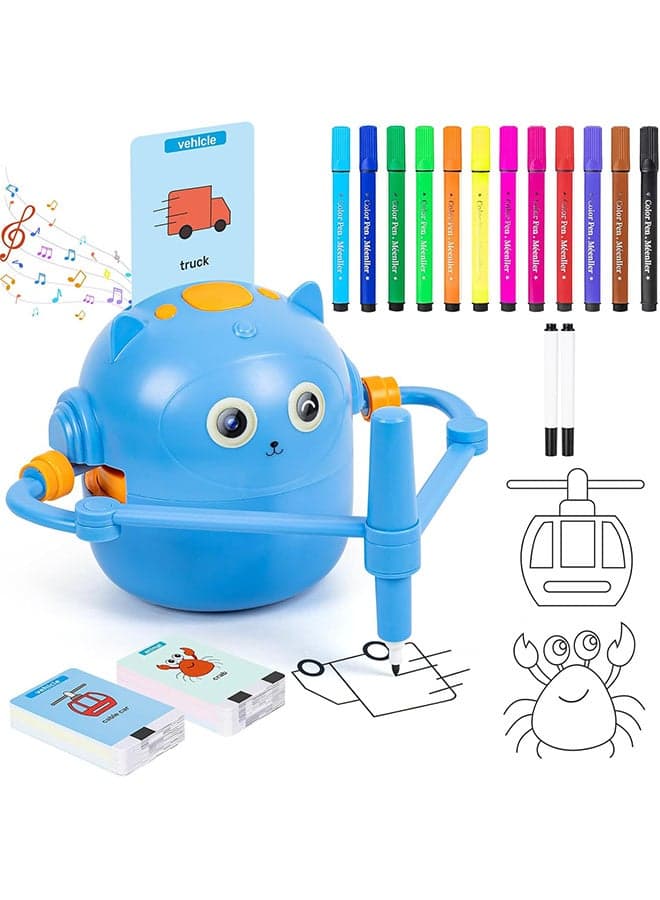 Drawing Robot for Kids, Painting Robot Toy with 100 Word Cards and 16 Color Pens, Educational Rechargeable Drawing Robot for Girls and Boys Age 3+