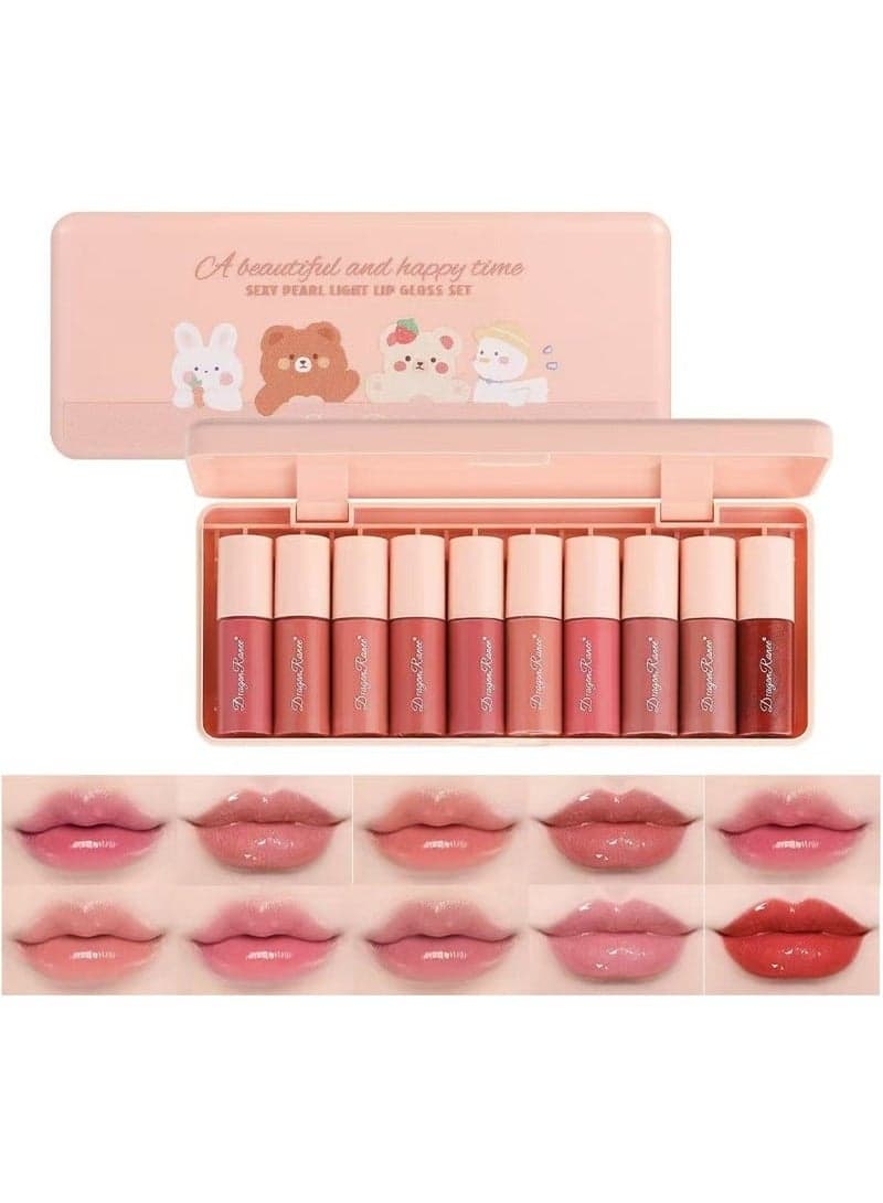 10 Colors Lip Gloss Set, Korean Lip Tint Stain, Natural Moisturizing Lip Gloss, Mini Liquid Lipstick, Long-Lasting Hydrating Lip Plumping Gloss, Multi-Use Lip and Cheek Tint Stain