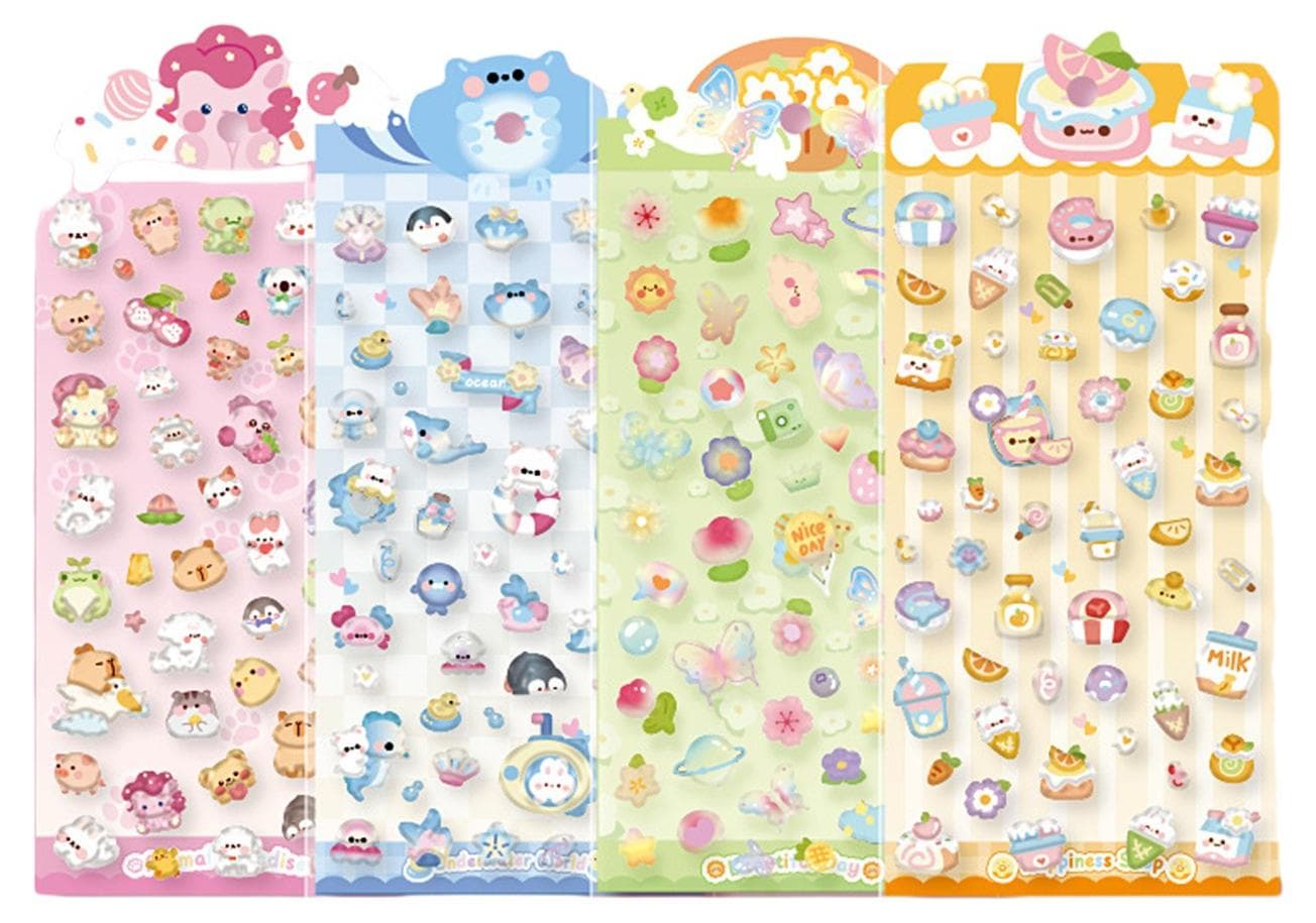 200 Pieces 3D Cartoon Sticker Sheet Cute Pattern Perfect Gift For Kids Classroom Rewards Scrapbook DIY 4 Sheets Total