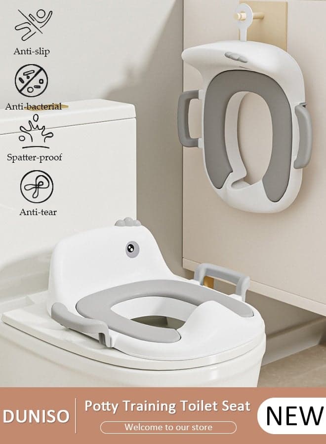 Potty Training Toilet Seat Anti-Slip Toilet Trainer Ring with Detachable Cushion Sturdy Handle and Backrest, Splash Guard Potty Chair for Toddler Boy Girl Fit Round Oval Toilet