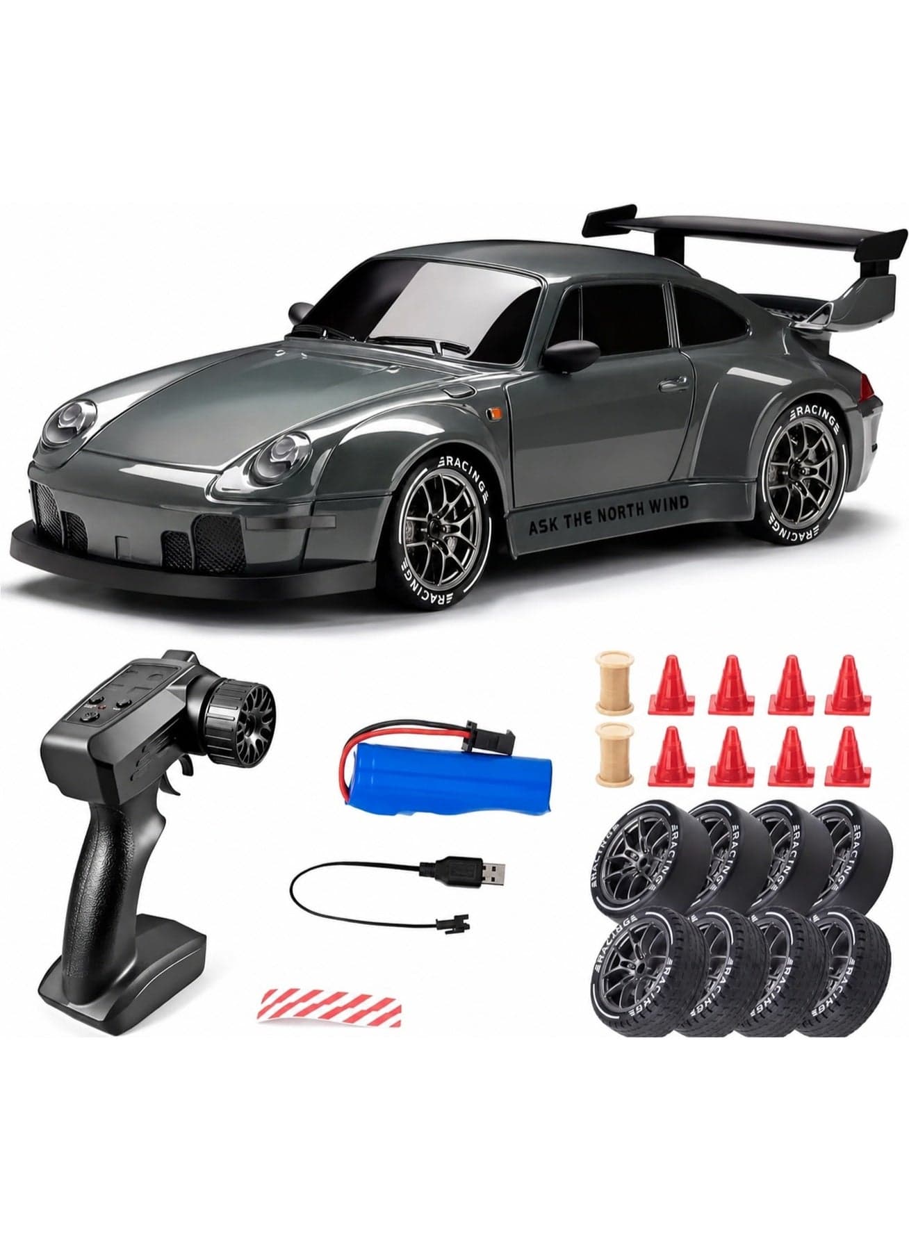 Drift RC Car 1:24 Scale – 4WD High-Speed Remote Control Racing Car with Flashing Lights, Dual Tires, USB Charging,Racing Car Toys for Boys Girls Kids Adults