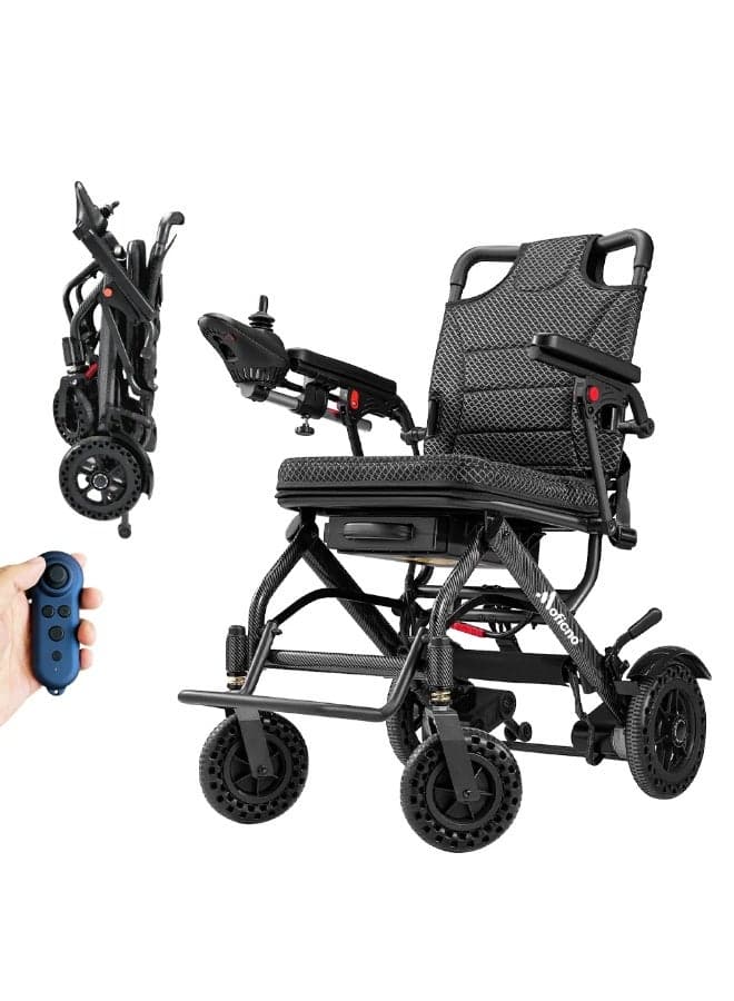 Lightweight Folding Electric Wheelchair 34lbs | Dual 180W Motors | All-Terrain Travel Size | Airline Approved Mobility Scooter (Thick cushion)