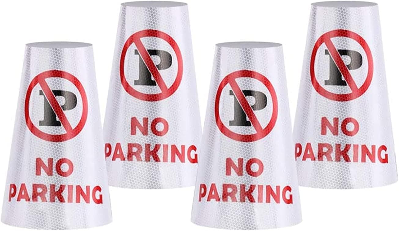 ARS 4 Pack * 32 x 25 cm"NO Parking" Reflective Collars Stickers for Traffic Safety Cones, 360° High Visible Signs for Driveway Road Outdoor Use