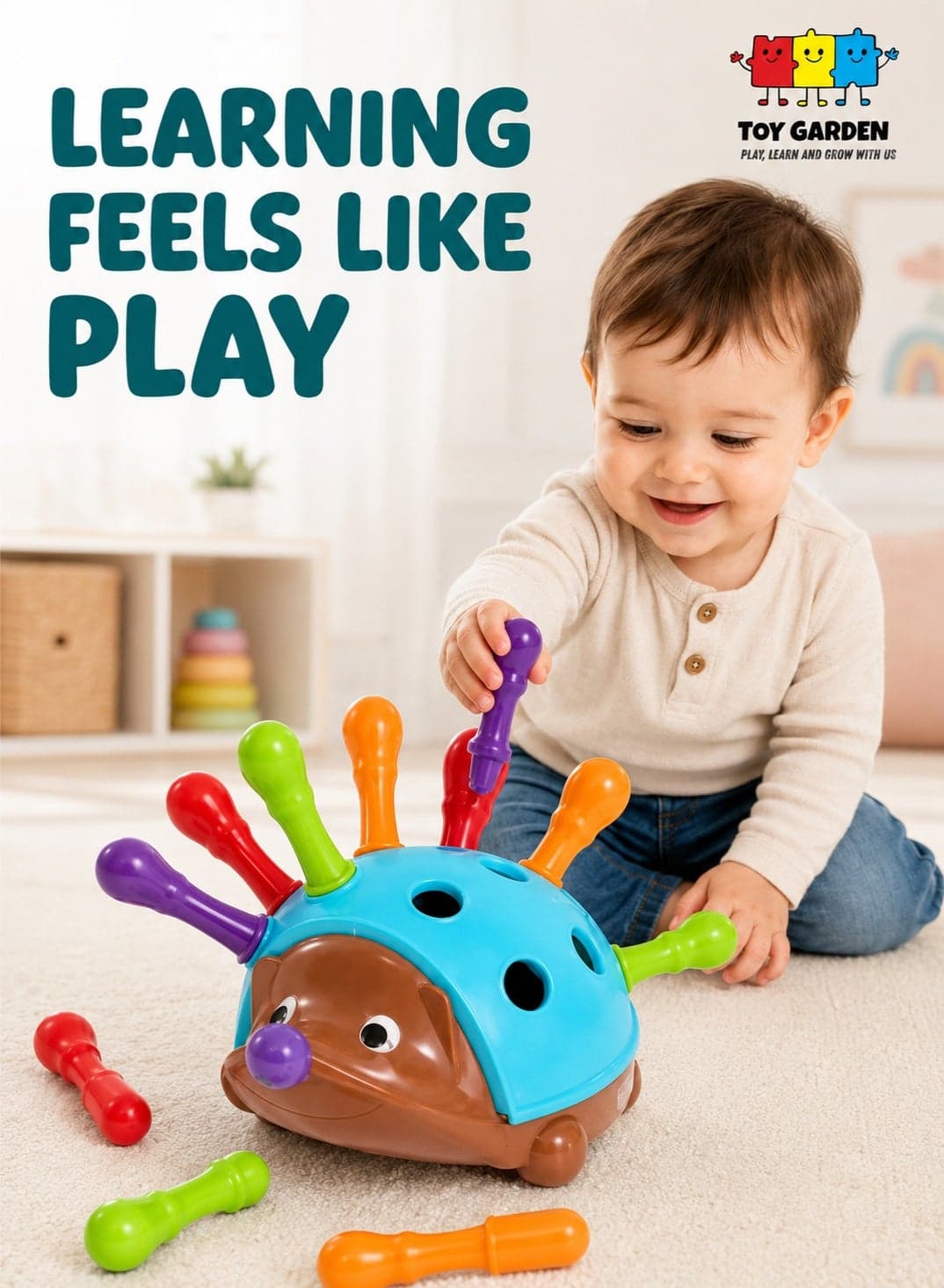 Sensory Fine Motor Hedgehog Toy with 12 Spikes – Learning Toy for Toddlers, Montessori Educational Toy for Kids 18+ Months