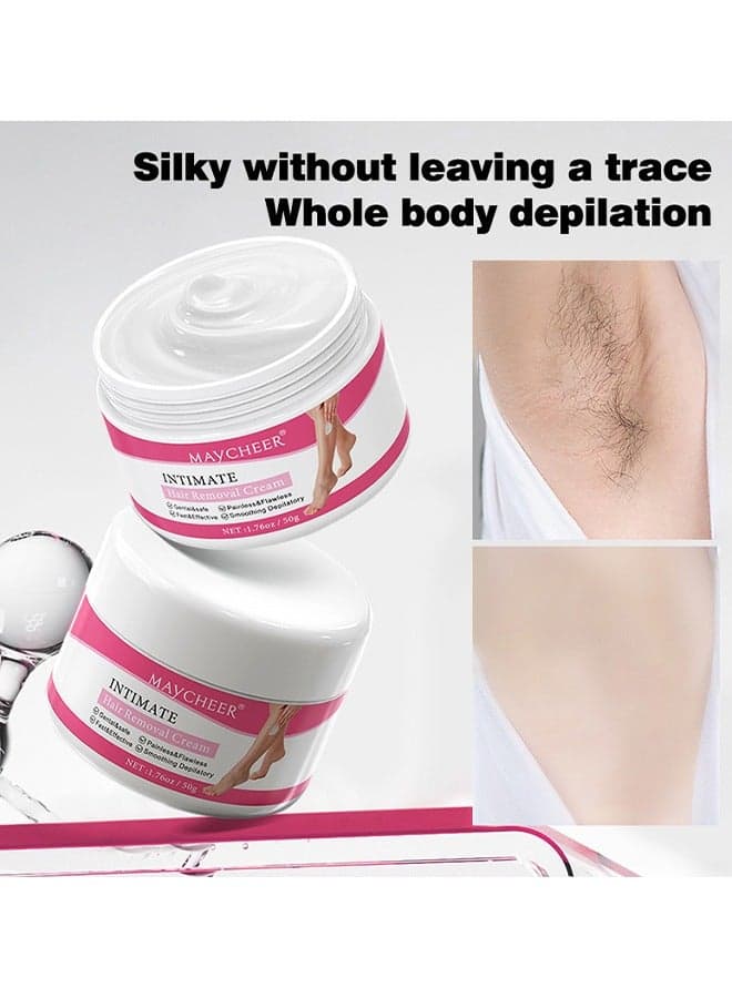 Intimate Hair Removal Cream, Painless Flawless Depilatory Cream For Private Areas, Pubic, Bikini, Body, Leg, And Underarms, Sensitive Formula For All Skin Types, Long-Lasting Fast-Acting 50G