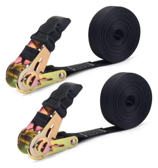 20 FT Ratchet Straps Ratchet Tie Downs Straps 6M 25mm Heavy Duty Tensioning Belts Adjustable Cam Buckles Strap Lashing Straps for Motorcycles Car Trailer Household Black 2 Pack