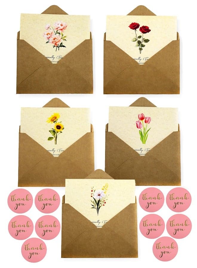 5 Packs Greeting Card Floral Designs of Greeting Cards with Envelopes, Stickers, Blank Note Cards for Friend
