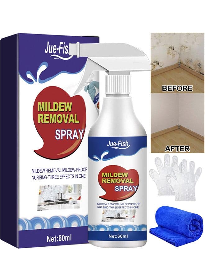 Mildew Removal Spray With Towel And Brush, All Purpose Household Cleaner Spray, Suitable For Walls,Tiles, Floors, Sinks, Bathtubs And Toilets, Spray Cleaner For Ceiling, 60ML