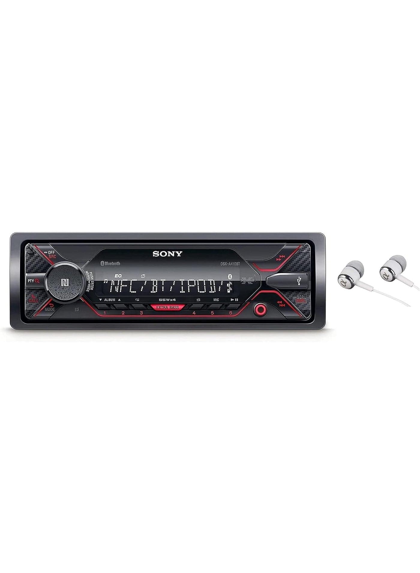 Sony DSX-A410BT Single Din Bluetooth Front USB AUX Car Stereo Digital Media Receiver Bundled with Earbuds (No CD Player)
