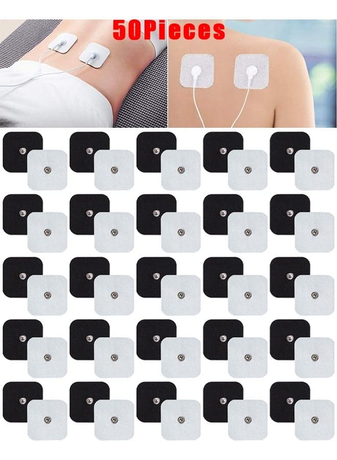 50-Pieces Self Adhesive Physical Therapy Electrode Pads, 3.5mm Snap Electrode Pads, Reusable Adhesive Grounding Pad