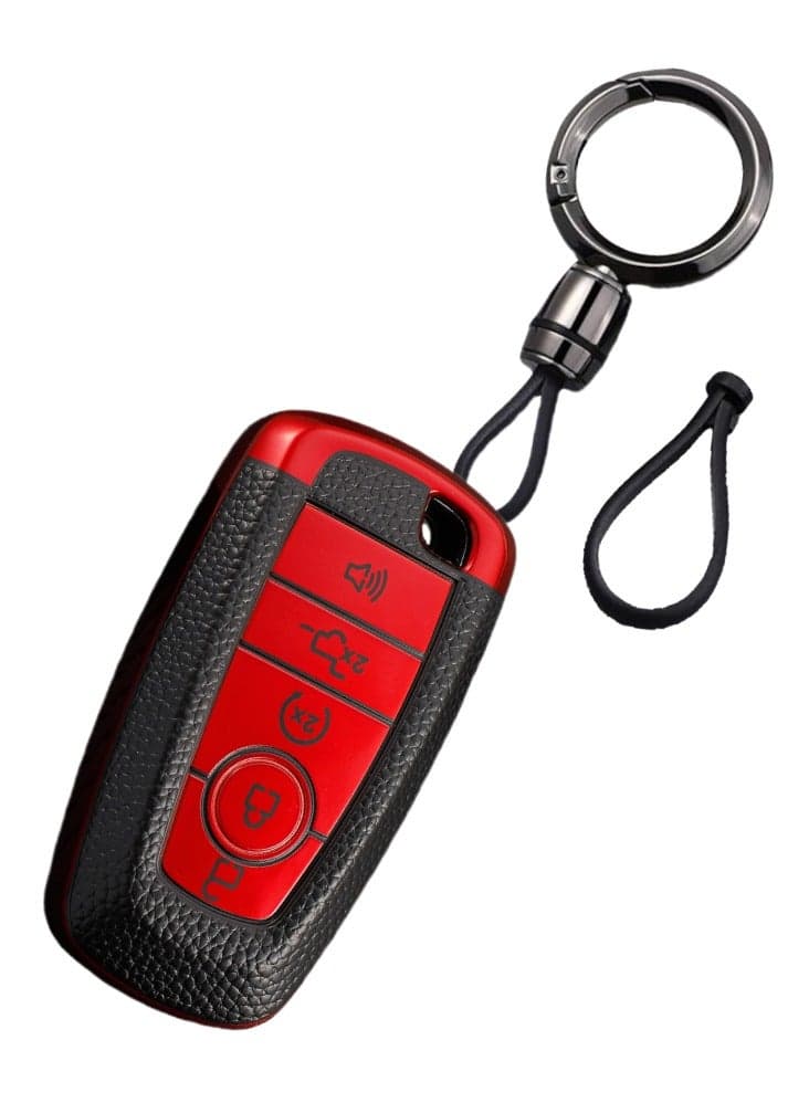 OUYoo for Ford Key Fob Cover Soft TPU with Keychain Key Case Holder Full Protection for Ford Explorer Fusion Escape Edge Expedition F150 F250 F350 F450 F550 Maverick Mustang ( red)
