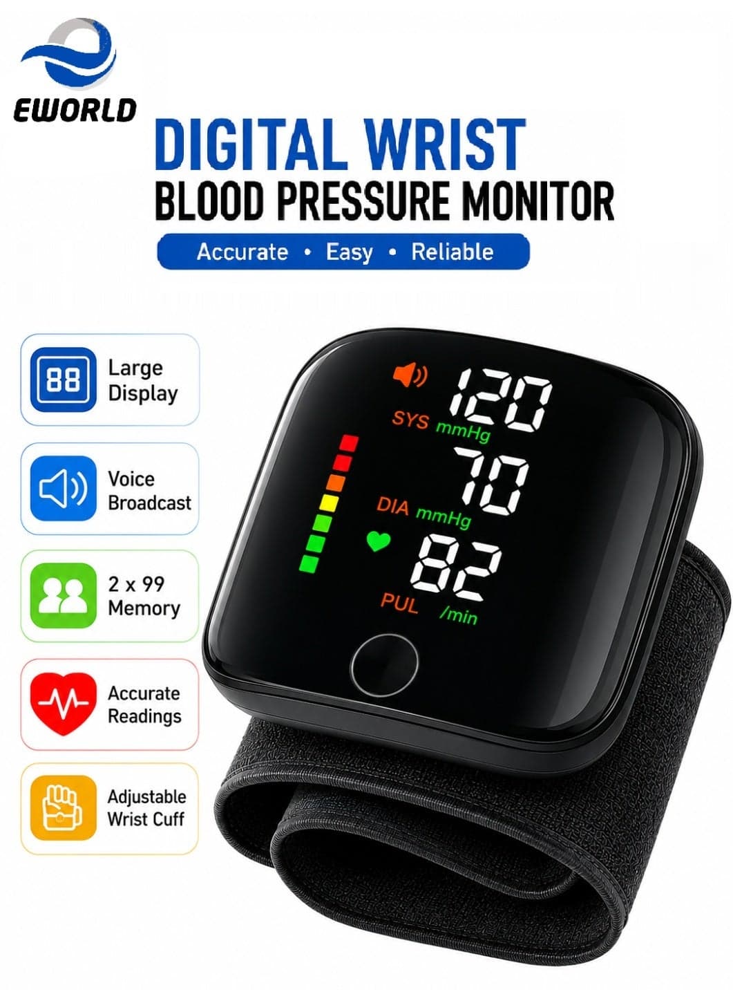 Digital Wrist Blood Pressure Monitor, Automatic BP & Heart Rate Monitor with Adjustable Wrist Cuff, 2×99 Memory Storage, Large LCD Display, Voice Broadcast & Portable Carrying Case