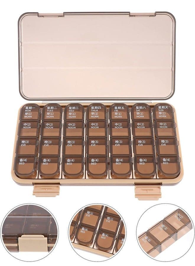 28 One Week Planner Medicine Organizer 7 Day Plastic to Go Containers Purse Case Organizer Travel Medicine Kit Case Tray Food Grade Plastic Seal Accessories