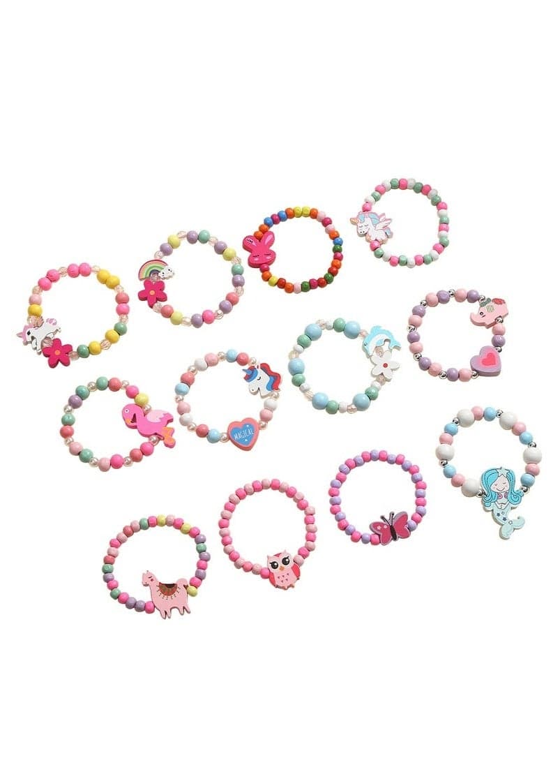 12 Pcs Kids Bracelets for Toddlers Girls - Party Favors Birthday Goodies Bag Stuffers Fillers, Cute Wooden Beaded Bracelets Play Jewelry Gifts