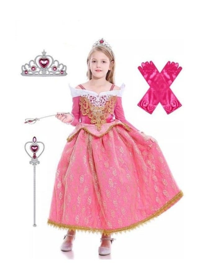 Pretend Princess Skirt Set with Crown Gloves and Magic Wand for Evenning Party Performance 100cm Height Kids