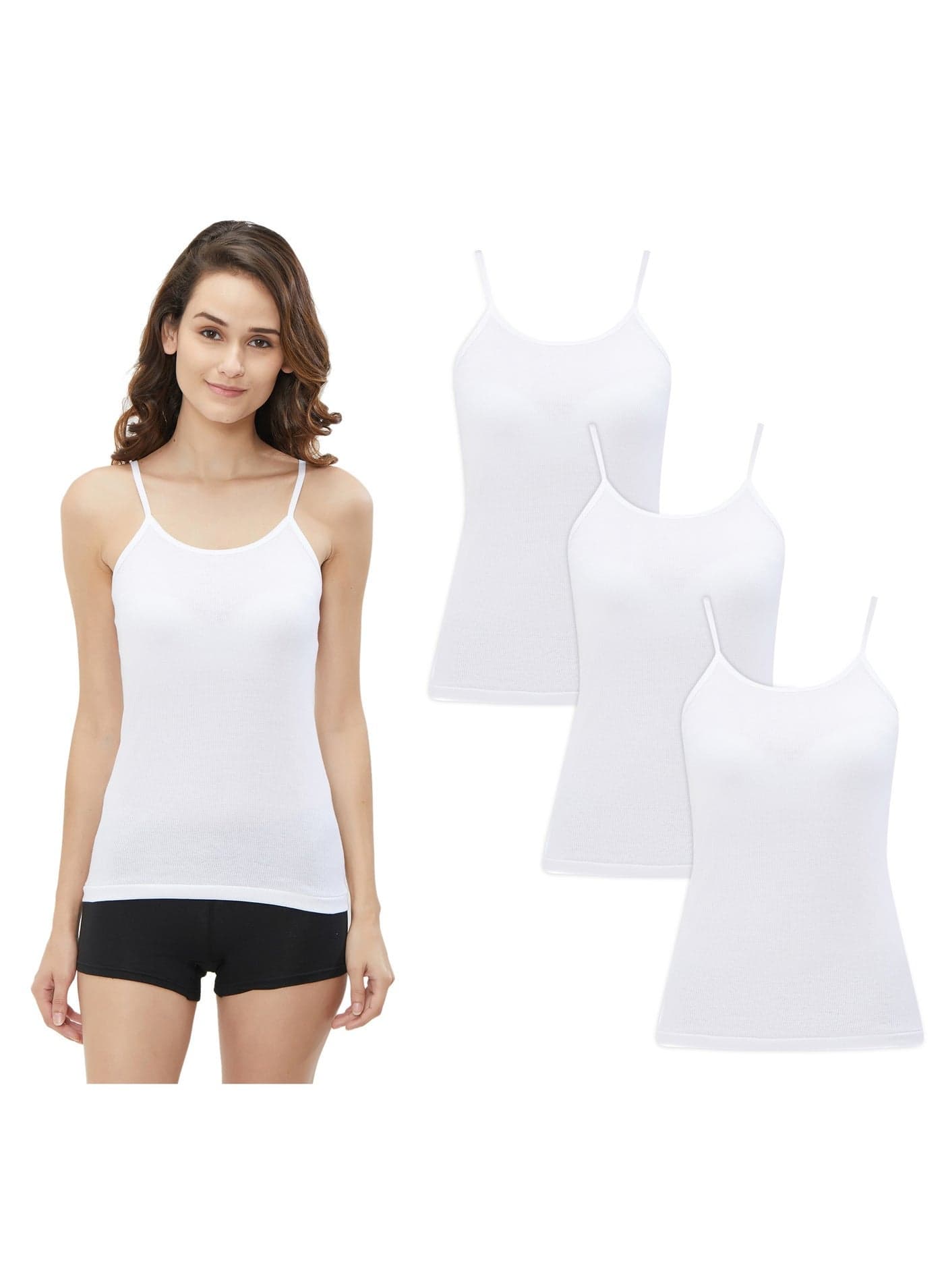 WOMEN'S COTTON CAMISOLE (PACK OF 3) - WHITE