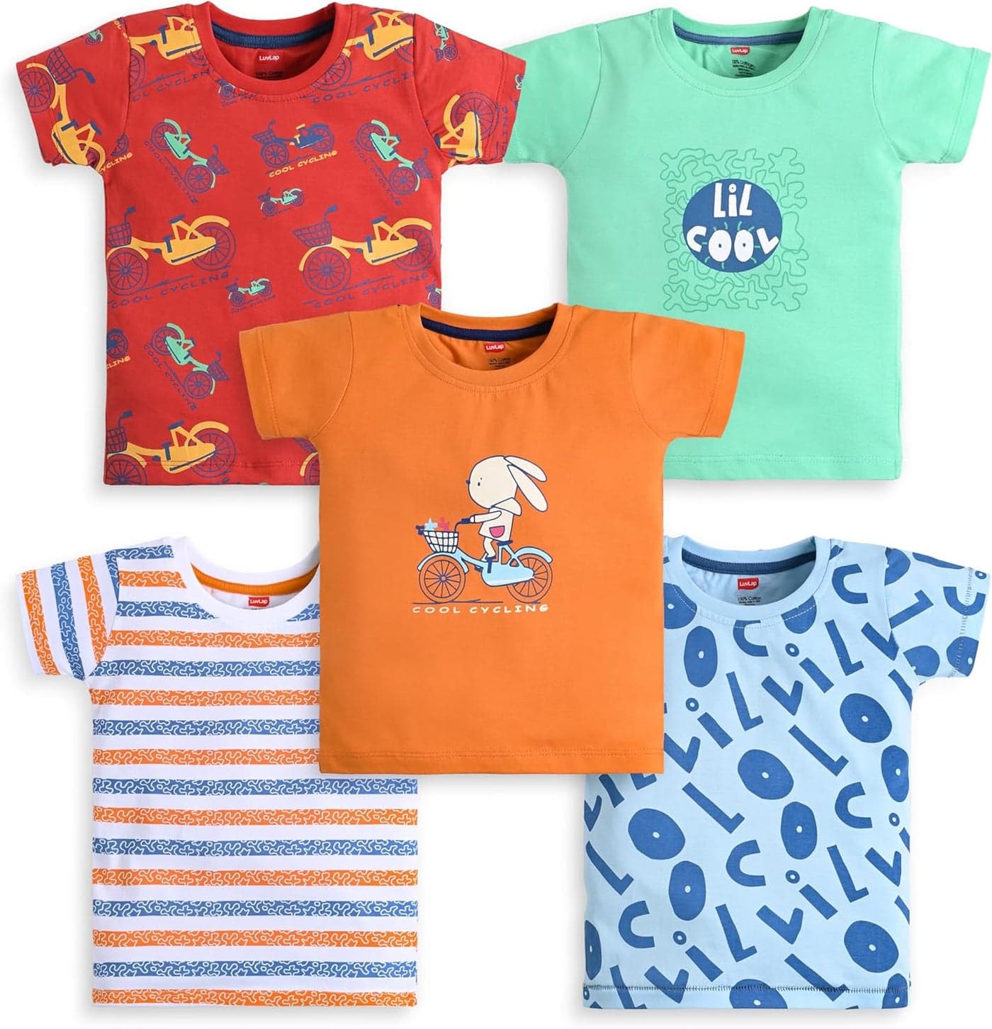 LuvLap Cartoon Regular Fit Half Sleeve Boys T-Shirt Set - Multicolor (18-24 Months)