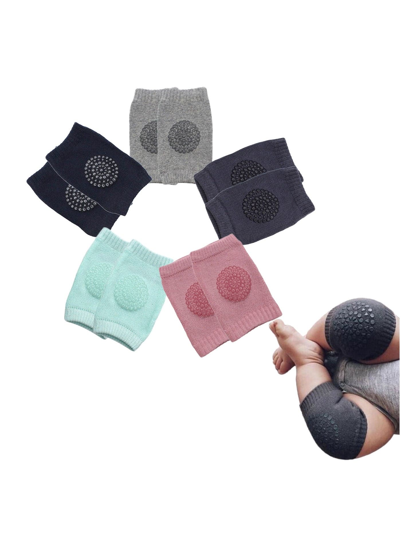 5 Pairs Baby Crawling Anti Slip Knee Pads,Baby Knee Protectors Toddlers Leg Warmers