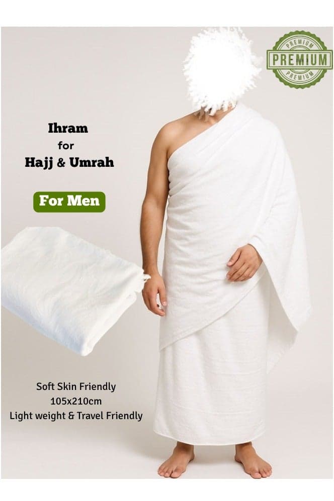 Ihram Premium Lightweight Cotton Ihram for Hajj & Umrah – 2 Piece Set – Soft, Skin-Friendly, 105x210 cm – 100% Cotton, Made in Egypt – Pilgrimage Clothing for Men
