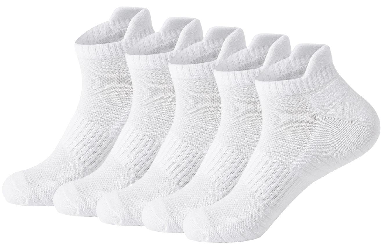 Performance Men's Athletic Socks (5-Pack) - Pure White - Low Cut, Ultra-Comfort Cushioned, Breathable & Sweat-Wicking, Odor-Resistant - Ideal for Active Lifestyles & Sports