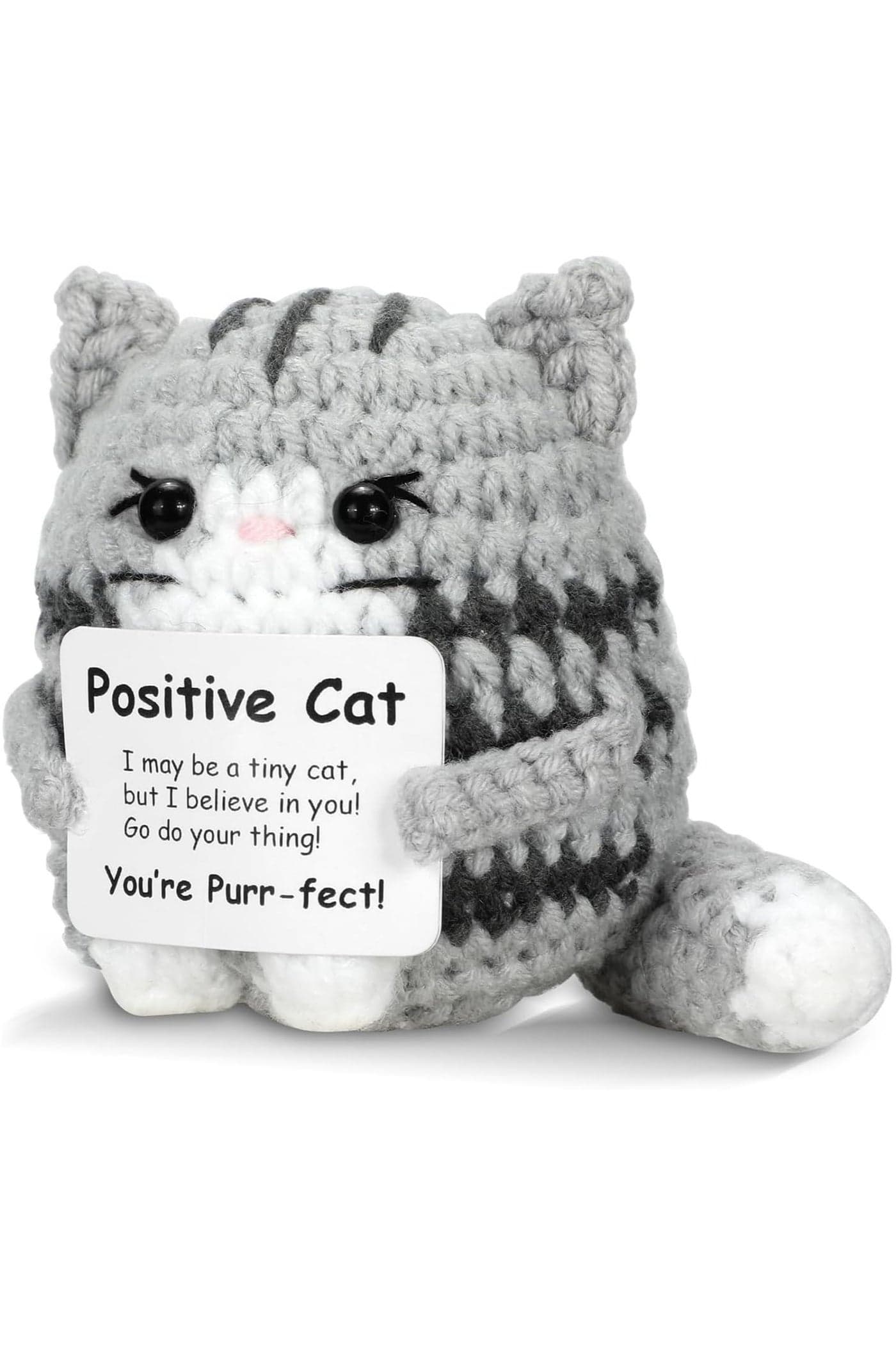 Mini Positive Crochet Cat Handmade Emotional Support Knitted Doll with Inspirational Message Cute Motivational Gift for Women Men and Friends