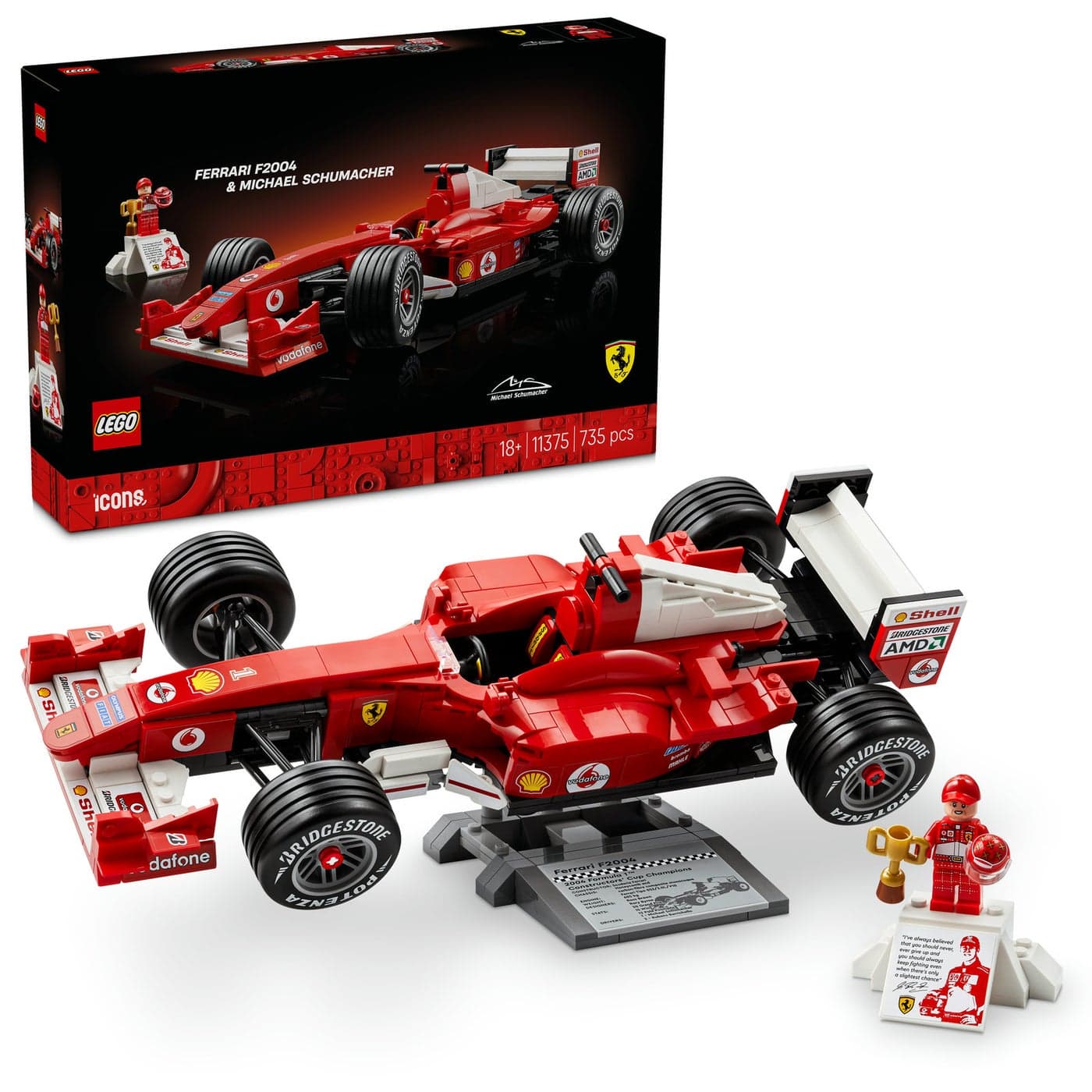 LEGO Icons Ferrari F2004 & Michael Schumacher 11375 Building Toy Set (735 Pieces)