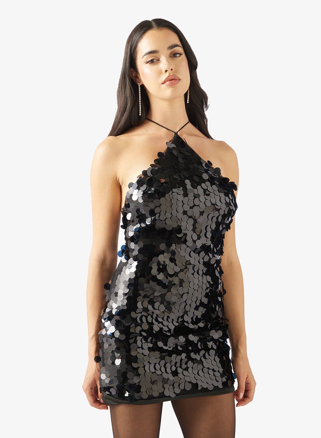 Halter Neck Sequin Embellished Evening Dress