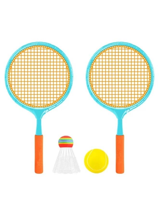 Kids Badminton Starter Set 2 PCS Lightweight Plastic Racket Kit with 1 Shuttlecock 1 Soft Ball for Boys Girls Fun Exercise Screen Free Activity for Kids Garden Beach Backyard Play Set Tennis Beginner Set Training Racquet Set In Assorted Colors for Indoor Outdoor Use