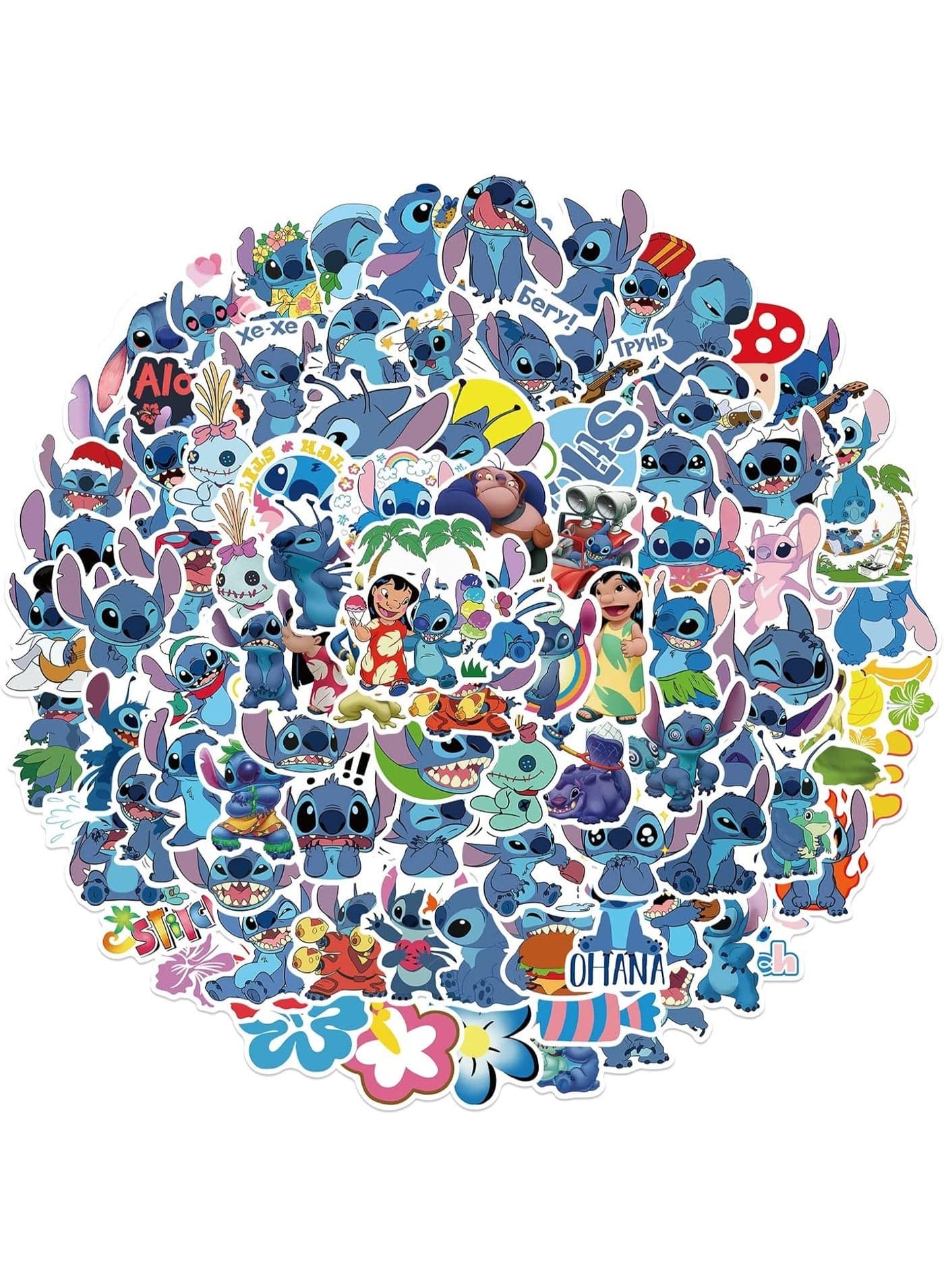 100Pcs Stitch and Lilo Cute Kawaii Stickers - for Water Bottles, Laptop, Phone, Tablet, Notebook, Tumbler - Reusable Vinyl Stickers and Decals - Gift for All